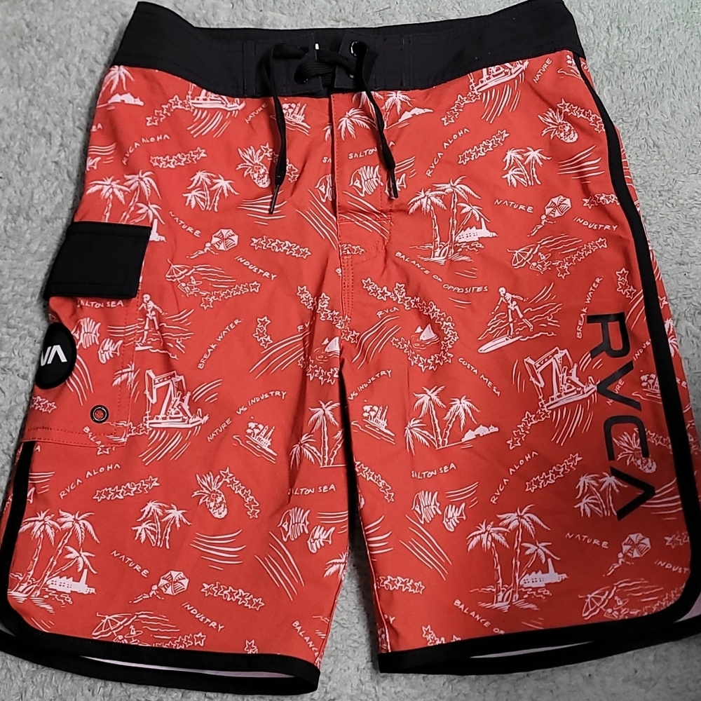 RVCA Red and Black Board Shorts Tropical Print Boy's Size 25